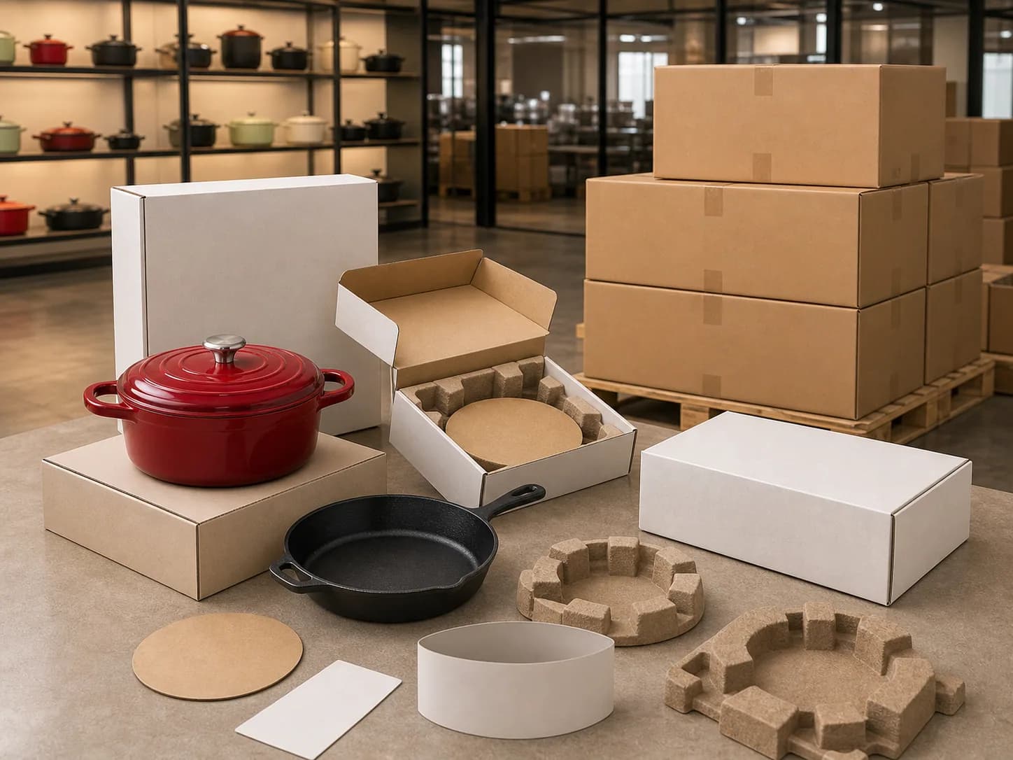 Private label retail packaging and export cartons for cast iron cookware
