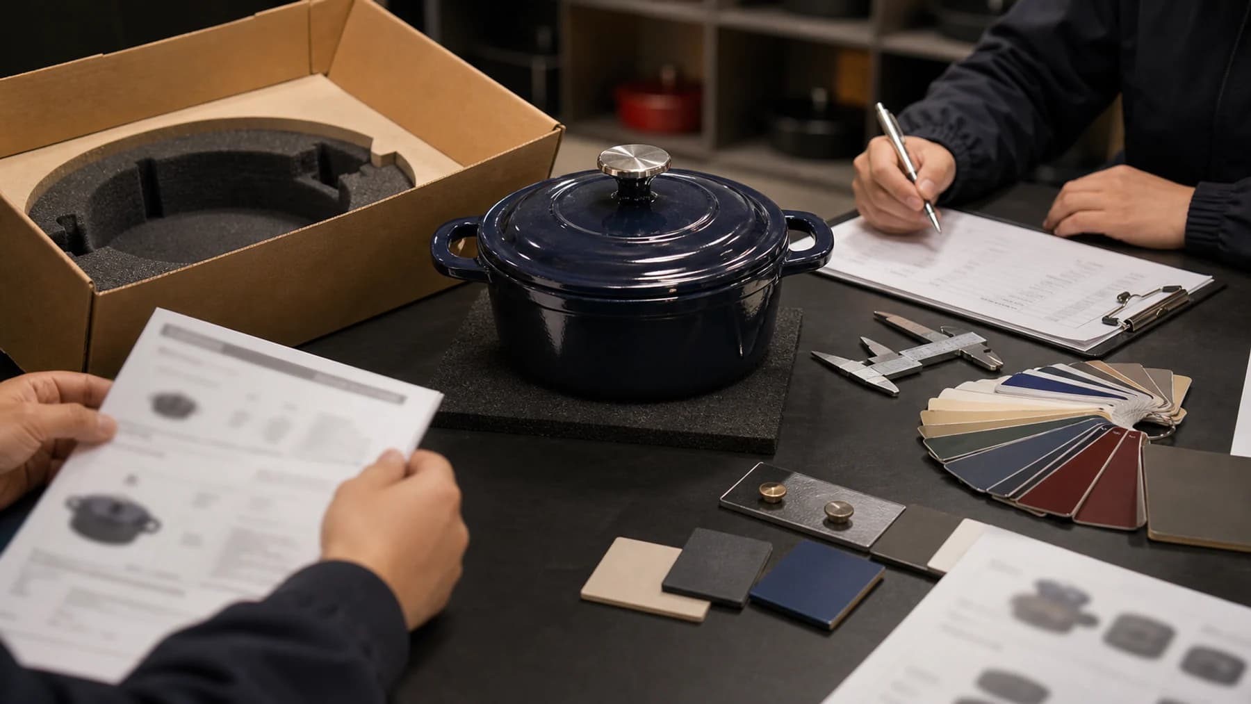 3D preview connected to physical samples for cast iron cookware OEM customization