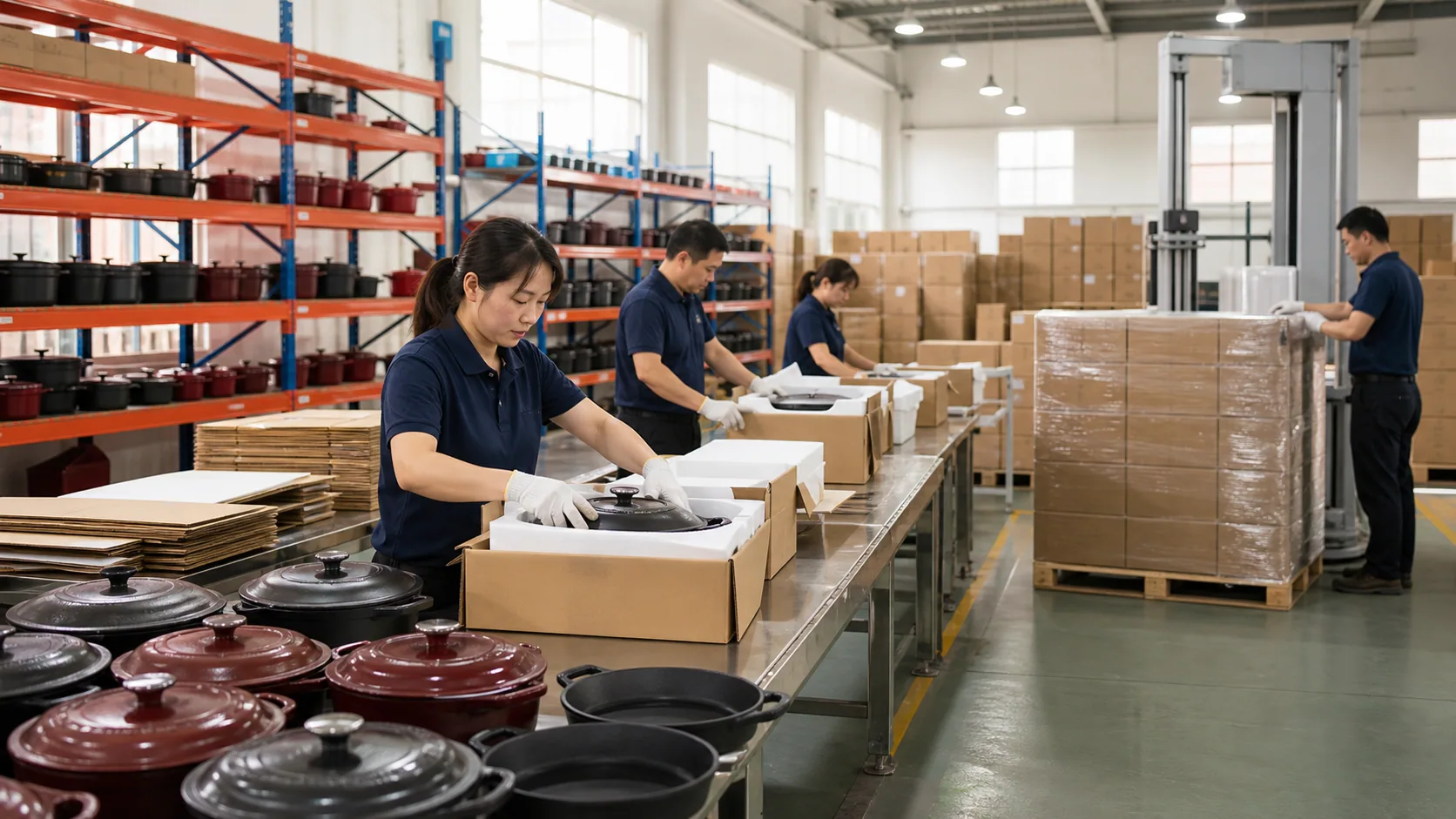 Happiness Cookware Export Packaging at the Hebei cast iron cookware factory